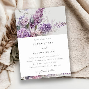 Dusky Lilac Watercolor Cottage Blommigt Bröllop Inbjudningar