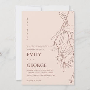 DUSKY  LINE TECKNING BLOMMIGT WEDDING INVITE TACK KORT