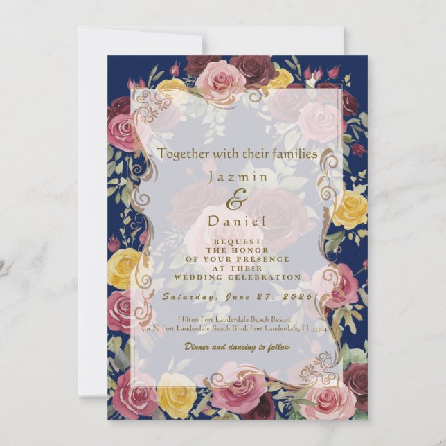 Dusky Pastel Blue/Pink Roses Inbjudningar (Framsida)