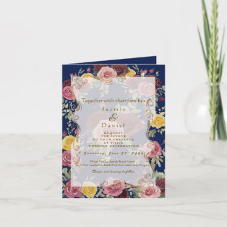 Dusky Pastel Burgundy/Pink Roses Blue Inbjudan