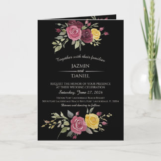Dusky Pastel Watercolor Roses Black Inbjudan