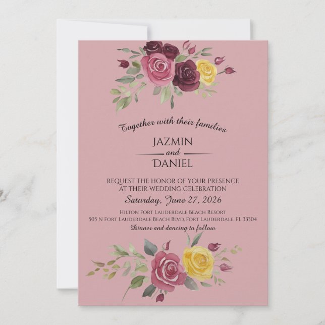 Dusky Pastel Watercolor Roses Maroon Invitation Inbjudningar (Framsida)