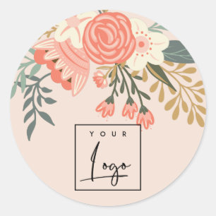 Dusky Peach Orange Ambrosia Blommigt Logotyp Runt Klistermärke