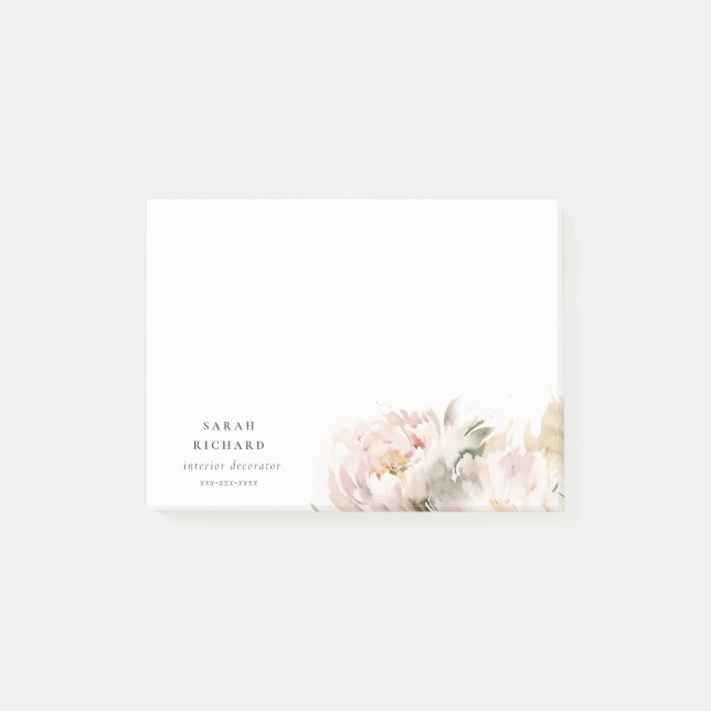 Dusky  Peony Watercolor Blommigt Bunch Business Post-it Block (Framsida)