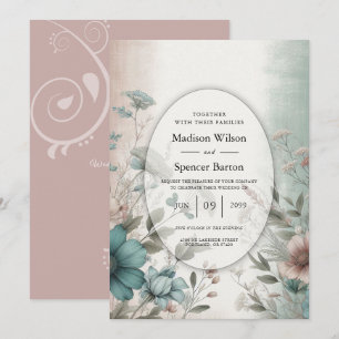 Dusky Petals och Soft Serenity Blommigt Bröllop Inbjudningar