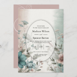 Dusky Petals och Soft Serenity Blommigt Bröllop Inbjudningar