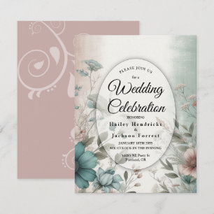 Dusky Petals och Soft Serenity Blommigt Bröllop Inbjudningar