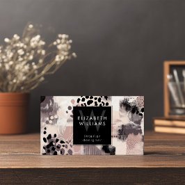 Dusky Pink Black Abstract Monogram Business Cards Visitkort