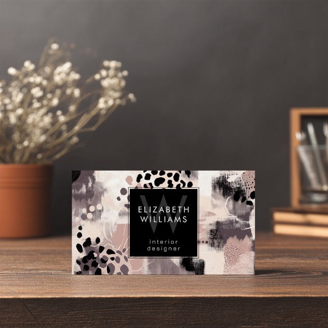 Dusky Pink Black Abstract Monogram Business Cards Visitkort (Skapare uppladdad)