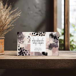 Dusky Pink Black Abstract Monogram Business Cards Visitkort