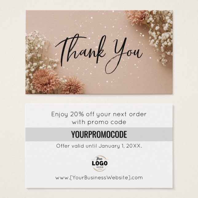 Dusky Pink Botanical Thank You Discount Cards Visitkort (Framsida & baksida)