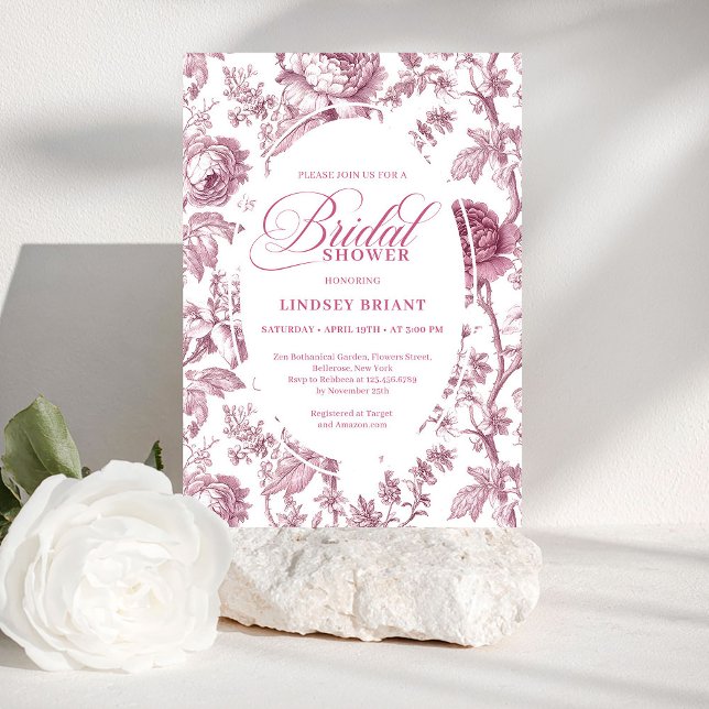 Dusky Pink Toile Roses Pattern Bridal Shower Invit Inbjudningar (Dusky Pink Toile Roses Pattern Bridal Shower Invitation

)