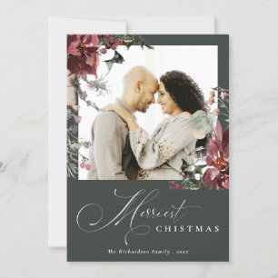 Dusky Poinsettia Blommigt Merriest jul Photo Julkort