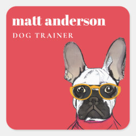 Dusky Red Orange Retro Fransk Bulldog Hund Trainer Fyrkantigt Klistermärke