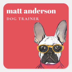 Dusky Red Orange Retro Fransk Bulldog Hund Trainer Fyrkantigt Klistermärke