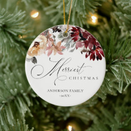 Dusky Red Poinsettia Blommigt Merriest jul Julgransprydnad Keramik