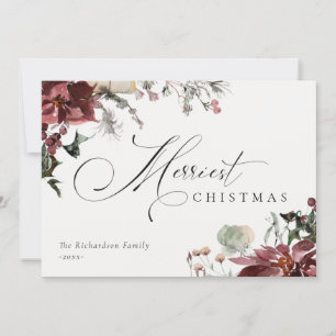 Dusky Red Poinsettia Blommigt Merriest jul Julkort