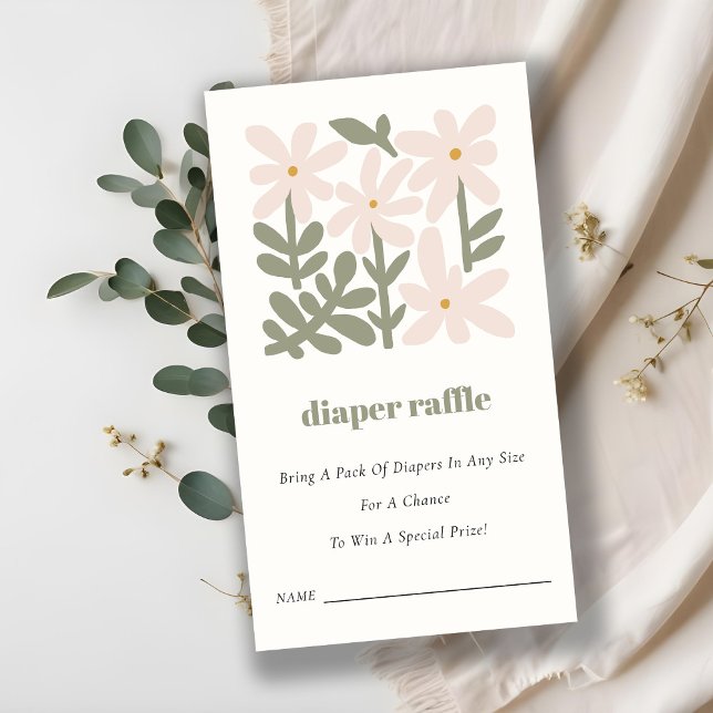 Dusky  Retro Blommigt Diaper Raffle Baby Shower Tilläggskort (Skapare uppladdad)