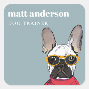 Dusky Retro Red Blue Fransk Bulldog Hund Trainer Fyrkantigt Klistermärke