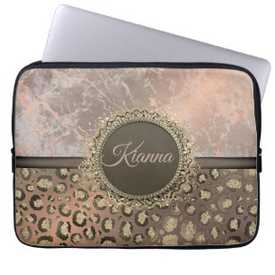 Dusky Ro Marble Glittery Leopard Laptop Fodral