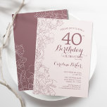 Dusky Rosa Blommigt 40:e födelsedagen Party Inbjudningar<br><div class="desc">Dusky Rosa Blommigt 40:e födelsedagsinbjudan. Minimalistisk modern design med botaniska konturaccenter för teckning och typsnitt för typgrafiska skript. Enkel inbjudan-kortsperfekt för trendig för en snyggt kvinna på dagen firande. Kan anpassas till vilken ålder som helst. Skrivna Zazzle-inbjudningar eller digital utskrivbar mall för omedelbar nedladdning.</div>