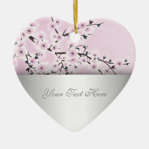 Dusky Rosa Cherry Blommar Blommigt Add Text Julgransprydnad Keramik