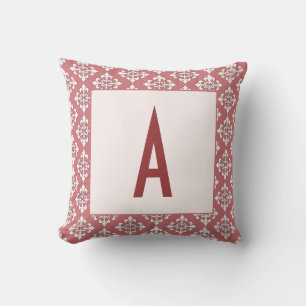 Dusky Rosa Damask Gräns Monogram Pillow Kudde