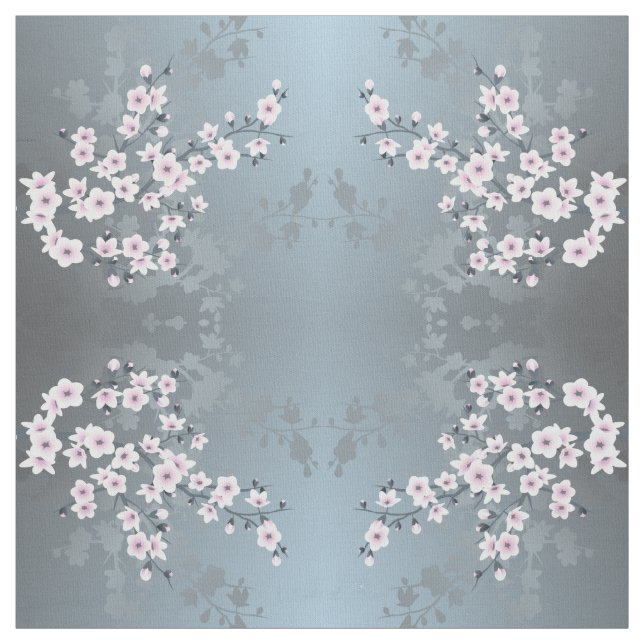 Dusky Rosa Dusty Blue Cherry Blommar Mönster Tyg (Provkarta)