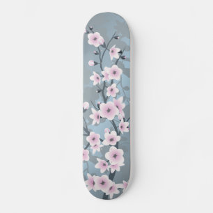 Dusky Rosa Grayish Blue Cherry Blommar Blommigt  Mini Skateboard Bräda 18,5 Cm
