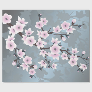 Dusky Rosa Grayish Blue Cherry Blommar Blommigt Presentpapper