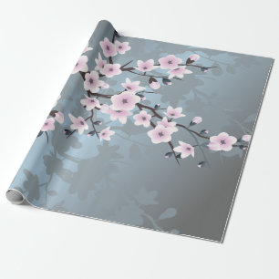 Dusky Rosa Grayish Blue Cherry Blommar Blommigt Presentpapper