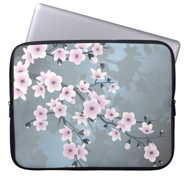 Dusky Rosa Grayish Blue Cherry Blommars Laptop Fodral (Framsidan)