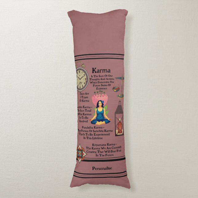 Dusky Rosa Karma Quote Yoga Meditation Bolster Kroppskudde (Framsidan Vertikal)