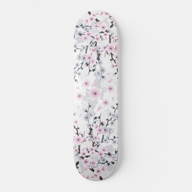 Dusky Rosa Mauve Cherry Blommar Blommigt Mini Skateboard Bräda 18,5 Cm (Framsida)