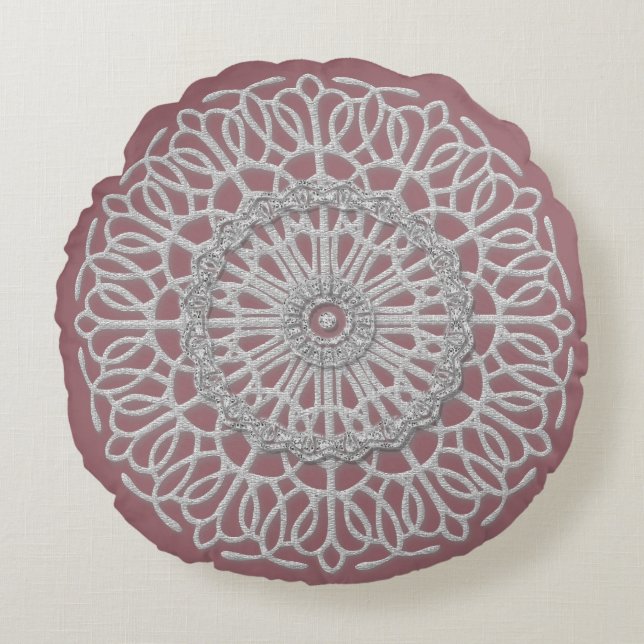 Dusky Rosa och Grått Shabby chic design Rund Kudde (Framsidan)