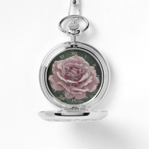 Dusky Rosa ros Flower Blommigt Personlig Silver Armbandsur