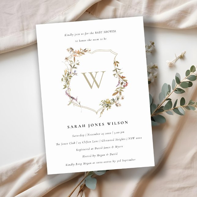 Dusky Rosa  Wildblomma Vapensköld Baby Shower Inbjudningar (Skapare uppladdad)