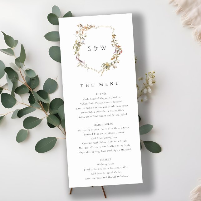 Dusky Rosa  Wildblomme Vapensköld Bröllop Menu Inbjudningar (Skapare uppladdad)