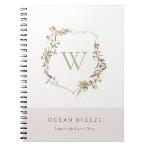 Dusky Rosa Wildblomme Vapensköld Monogram Anteckningsbok