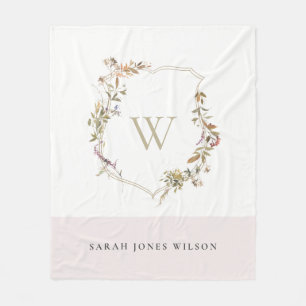 Dusky Rosa Wildblomme Vapensköld Monogram Fleecefilt