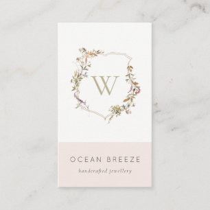 Dusky Rosa WildblommMonogram Initial Vapensköld Visitkort
