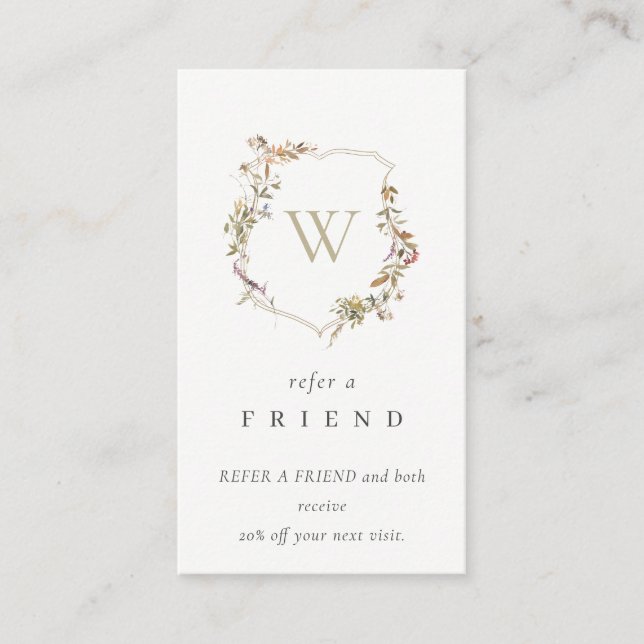 Dusky Rosa Wildblommonogram Vapensköld Refer Frien Visitkort (Framsida)