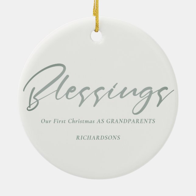 Dusky Sage Grönt Julkrutandning Foto Blessens Julgransprydnad Keramik (Baksidan)