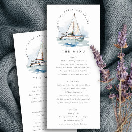 Dusky Sailboat Yacht Sjölandskap Bröllop Menu Inbjudningar