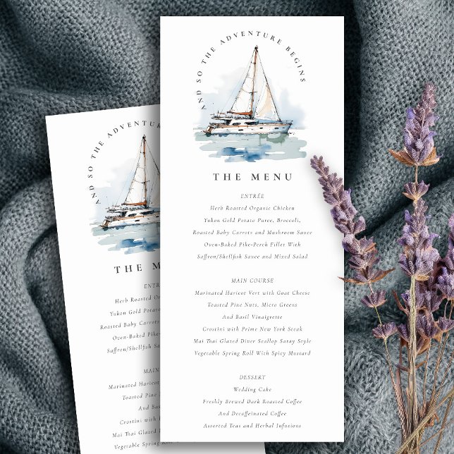 Dusky Sailboat Yacht Sjölandskap Bröllop Menu Inbjudningar (Skapare uppladdad)
