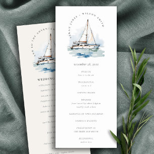 Dusky Sailboat Yacht Sjölandskap Bröllopsprogram Inbjudningar