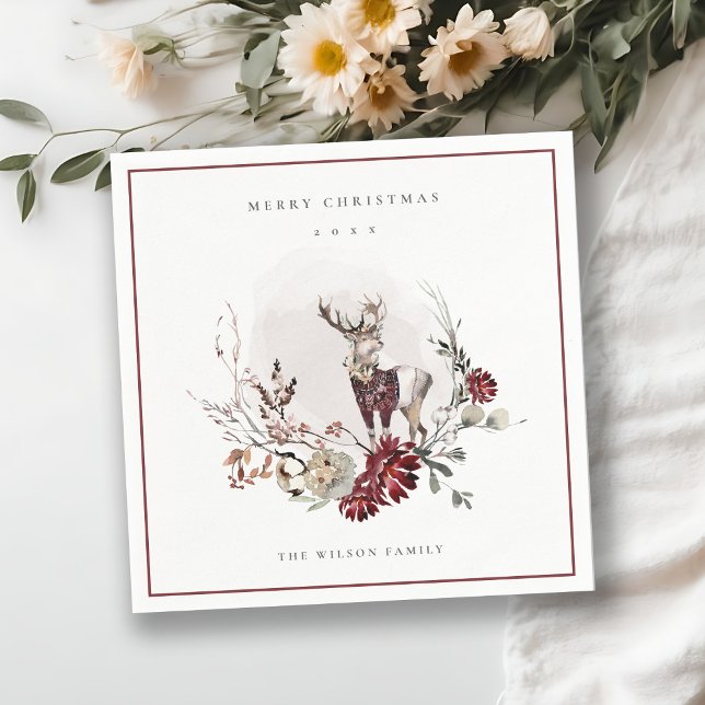Dusky Stag Marsala Foliage Wandan God jul Pappersservett (Skapare uppladdad)