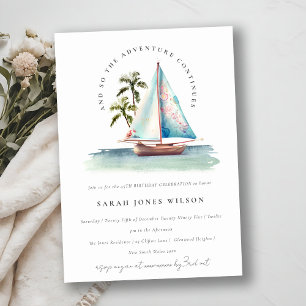 Dusky Teal Sailboat Handflatan Sjölandskap: Ålders Inbjudningar