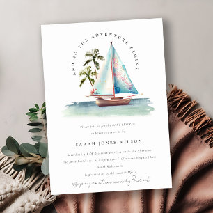 Dusky Teal Sailboat Handflatan Sjölandskap Baby Sh Inbjudningar