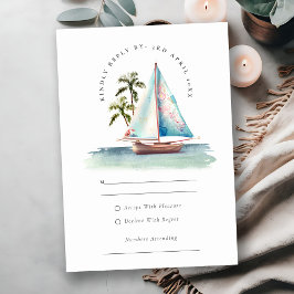 Dusky Teal Sailboat Handflatan Träd Sjölandskap Br OSA Kort